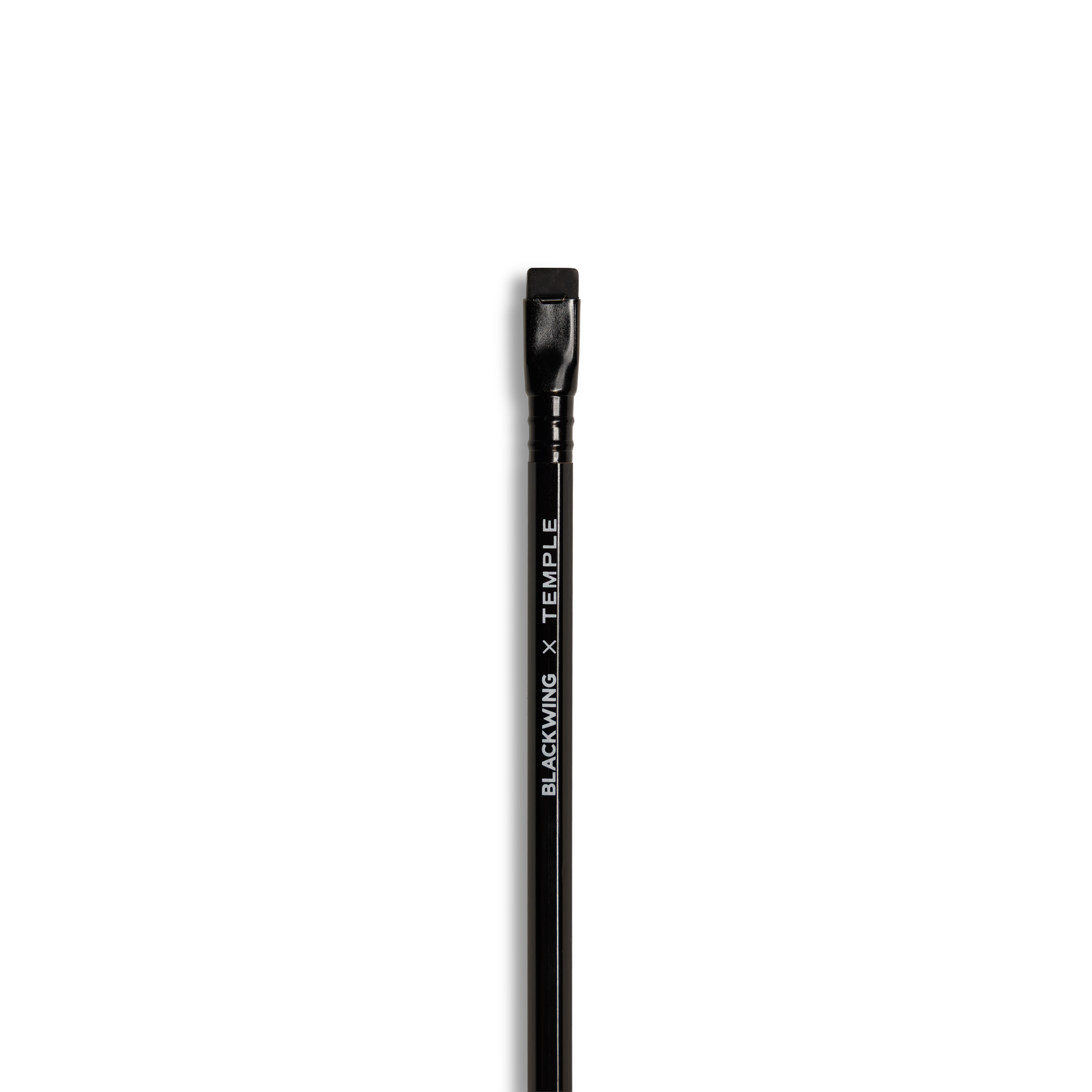 A single black pencil shown vertically against a plain white background, with white text on the handle reading 'BLACKWING x TEMPLEE'.