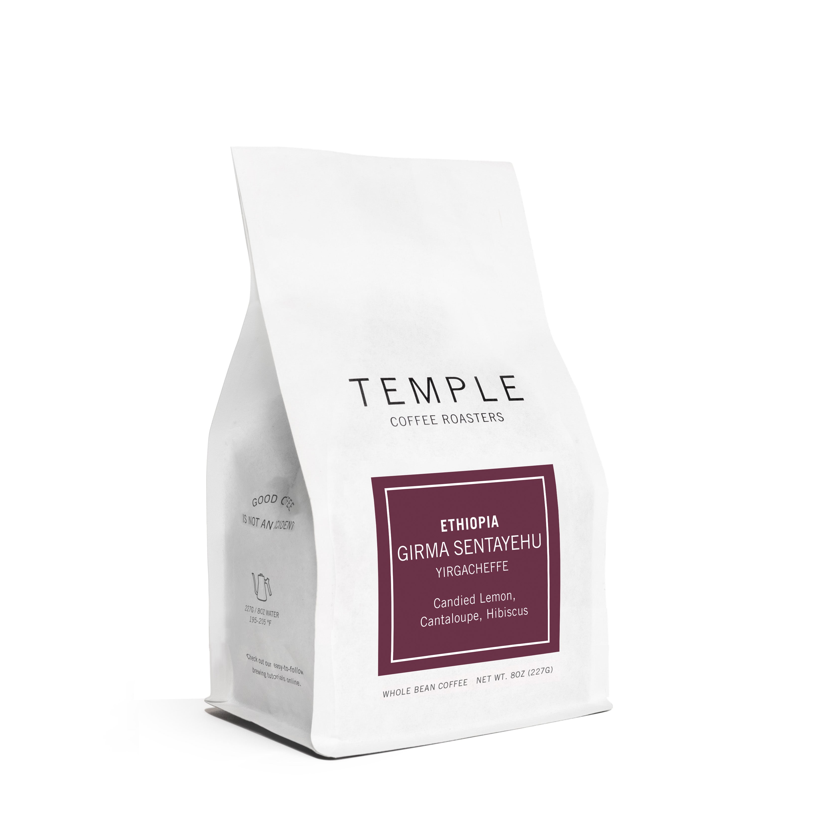 Bag of Ethiopia Girma Sentayehu coffee. 