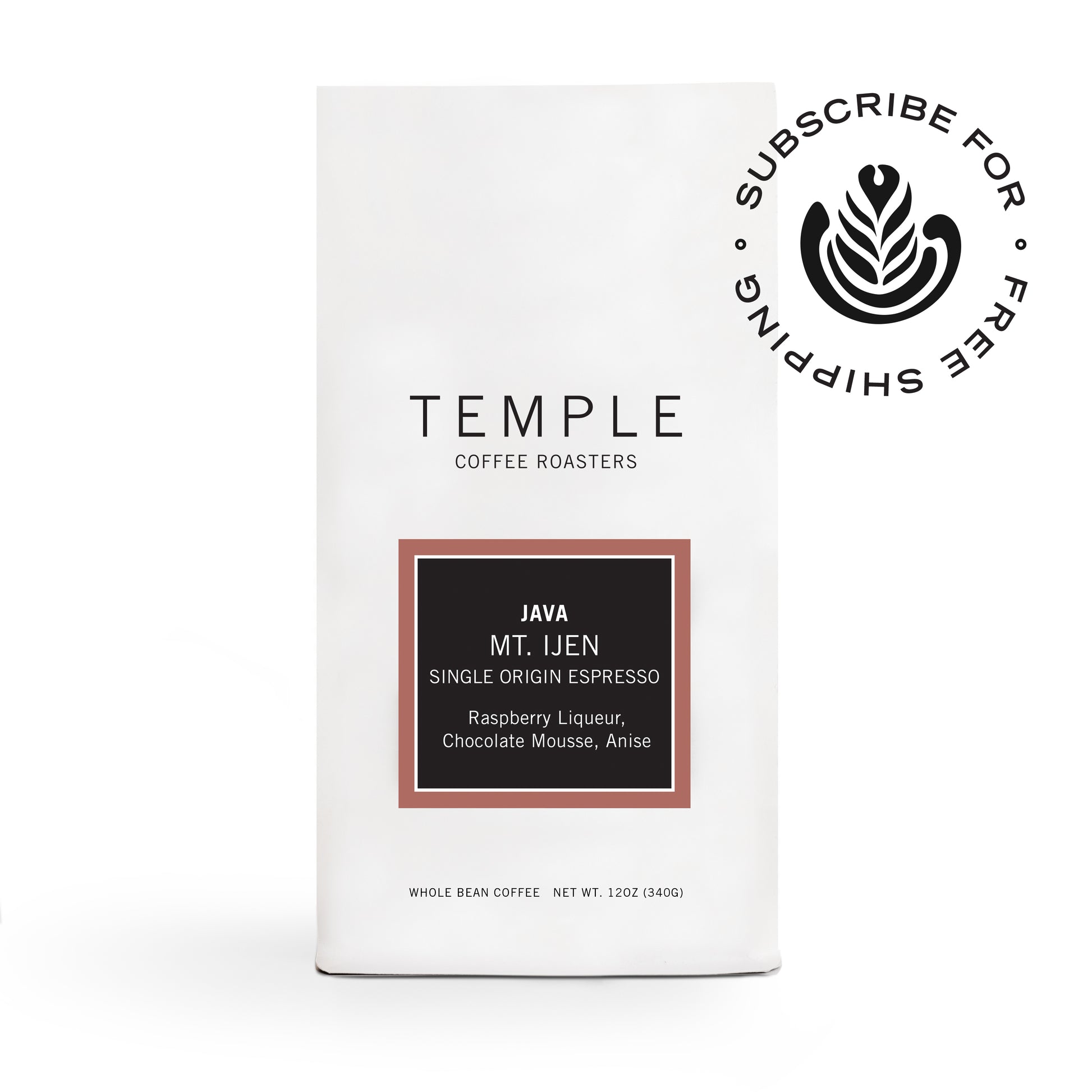 Bag of Java Single Origin Espresso with subscribe and ship free emblem. 