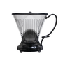 A Clever Dripper pour-over coffee maker with a clear ribbed cone-shaped filter body, black plastic base and handle, shown on a plain white background.