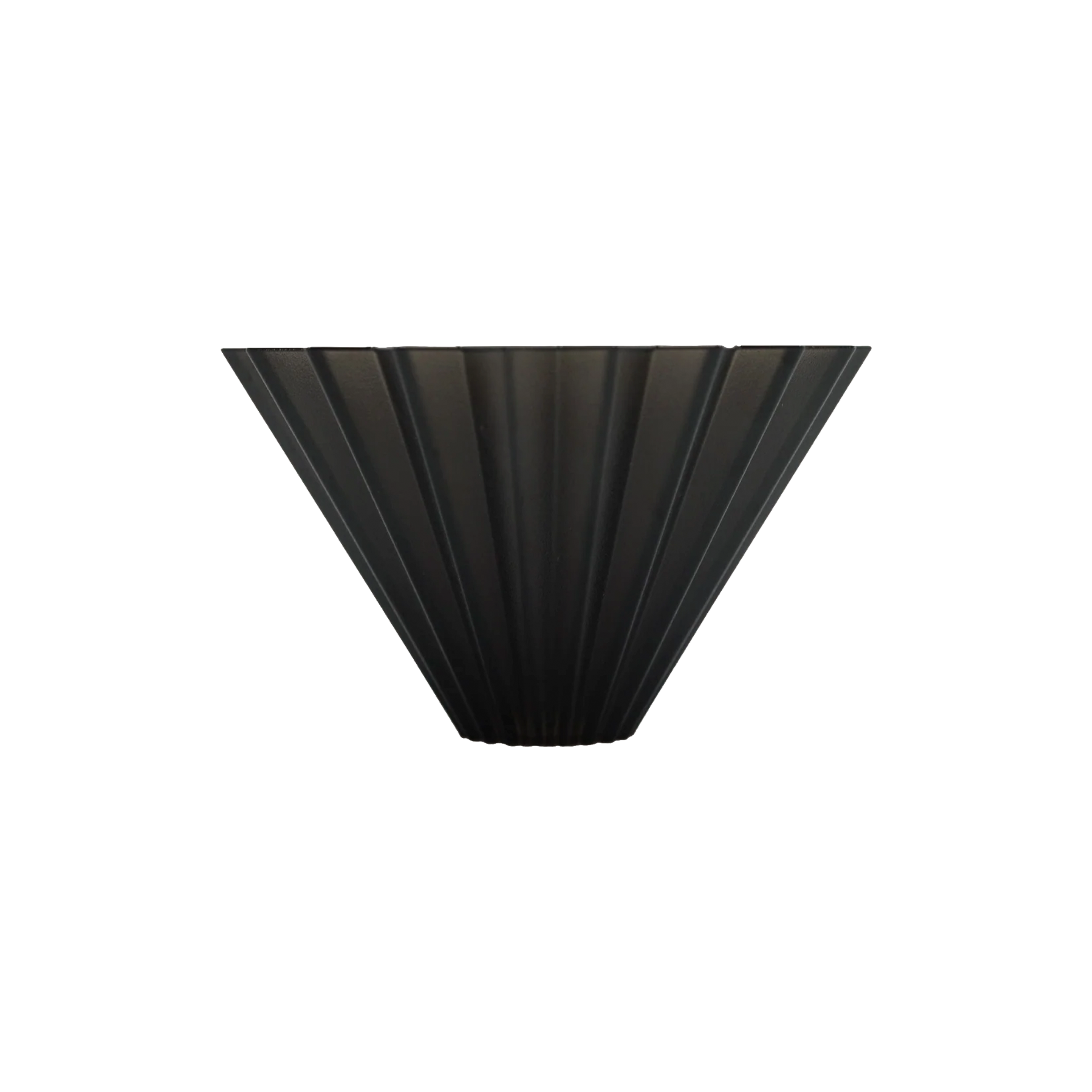A black pleated conical coffee pour over with a ribbed, fluted texture, shown against a plain white background.