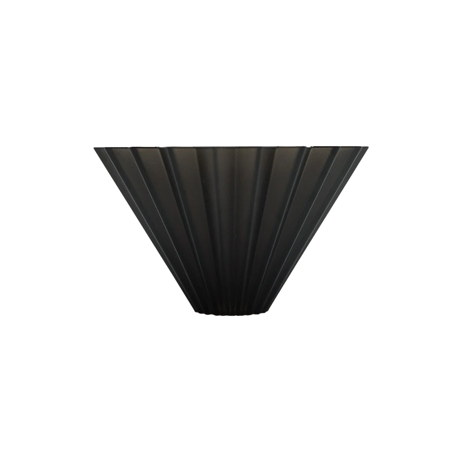 A black pleated conical coffee pour over with a ribbed, fluted texture, shown against a plain white background.