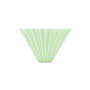 A light mint green pleated cone-shaped coffee filter on a solid white background.